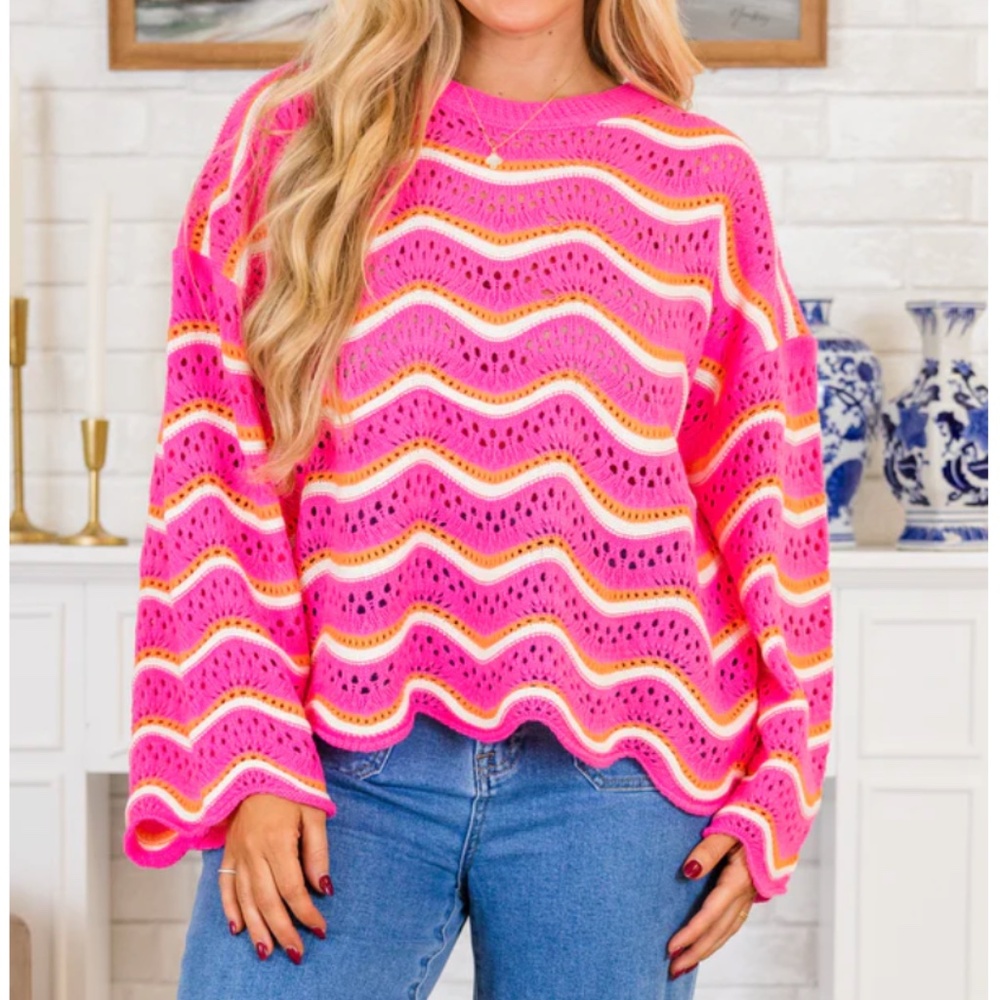 NEW Chic Soul Pink Wavy Comfort Sweater Sz 1X